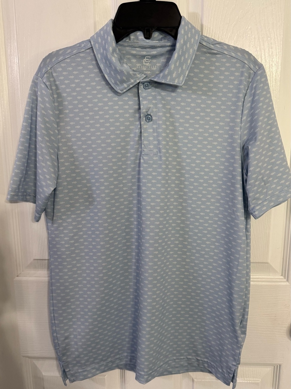 Class Club Pale Blue Micro-Pattern Polo Shirt  Boys 14/16